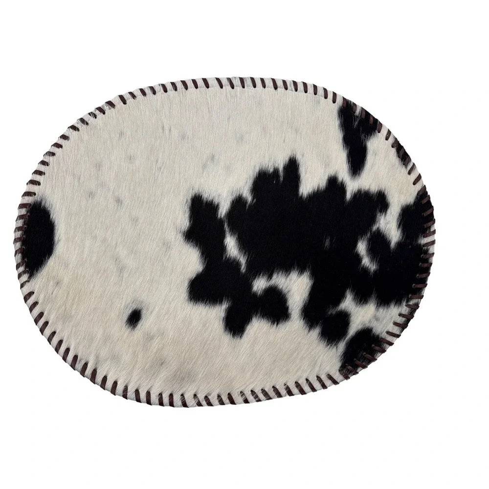 Placemats‎ Set of 4 Genuine Cowhide Oval Hair on Hide Leather Whipstitch Border
